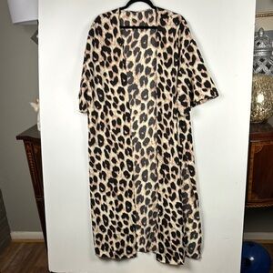 Maxi Kimono Sz S LEOPARD Print NWOT  poly & elastine 1/4 bell sleeves 22”slits